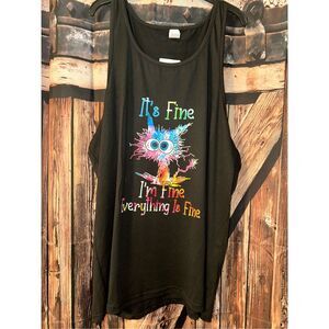 Graphic Black Tank Top Razorback I’m fine 2XL XXL